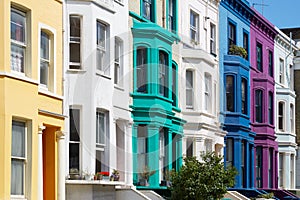 Colorful english houses facades in London