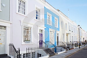 Colorful English houses facades in London
