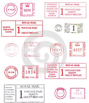 Colorful english postmarks