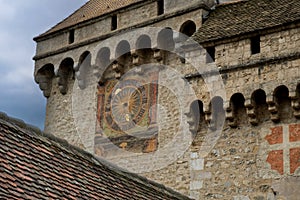 Colorful entrance clock of Chillon Castle Montreux Switzerland