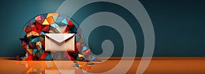 Colorful envelope icon on a vibrant background with copy space, symbolizing a message or notification. Ideal for banners photo