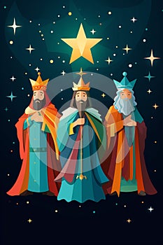 Colorful Epiphany Three Wise Men Christmas Biblical Three Kings Flat Style Illustration