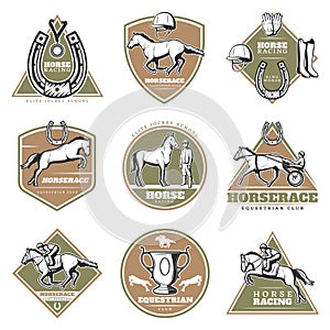 Colorful Equestrian Sport Labels Set