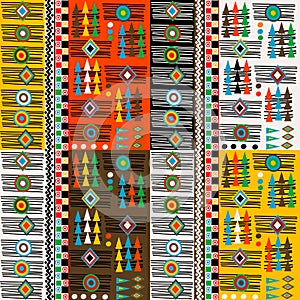 Colorful ethnic motifs pattern with geometric shapes