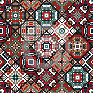 Colorful ethnic patchwork pattern. Seamless vector illustration