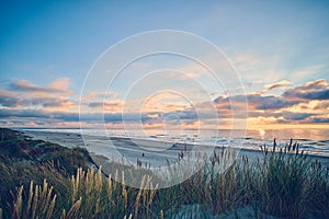 Colorful evening at the danish coast at Blokhus