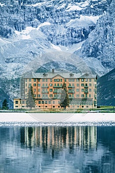 Colorful evening scene of the Lake Misurina