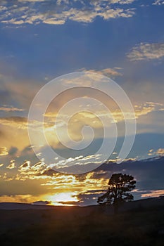 Colorful evening sky over fields