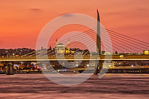 Colorful eveniong on the banks of the Bay of Golden Horn in Istanbul, Tirkey