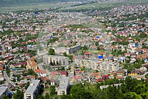 Colorful exalted view from a bird& x27;s eye view to houses in reside