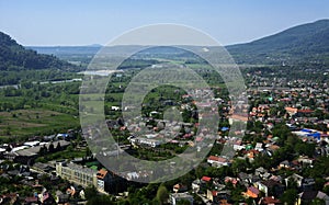 Colorful exalted view from a bird& x27;s eye view to houses in reside