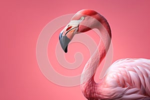 Colorful Exotic Beauty: A Close-Up Portrait of a Pink Flamingo, showcasing its Elegant Profile and Bright Plumage