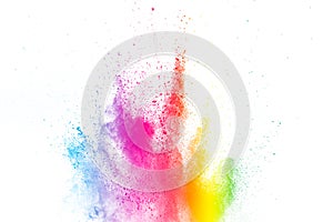 Colorful explosion for Happy Holi powder.Abstract background of color particles burst or splashing