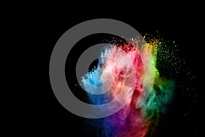 Colorful explosion for Happy Holi powder.Abstract background of color particles burst or splashing