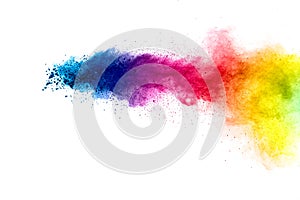 Colorful explosion for Happy Holi powder.Abstract background of color particles burst or splashing