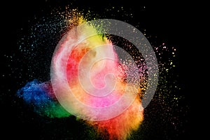 Colorful explosion for Happy Holi powder.Abstract background of color particles burst or splashing