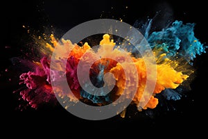 Colorful explosion of paint isolated on black background. Abstract colored background, color dust splash on a dark black