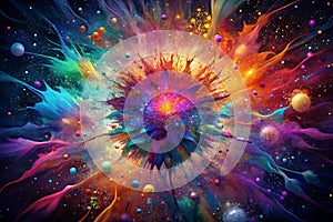 Colorful explosion, vibrant colors, cosmic nebula, abstract background