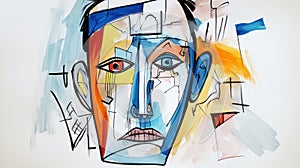 Colorful Expression: Dynamic Cubism Depicting The Face Of Man