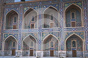 Colorful exterior of tilya-kori madrasah, Samarkand Registan