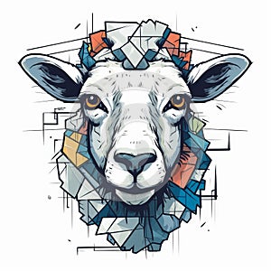 Abstract Geometric Sheep Head: Graffiti-inspired Illustration photo
