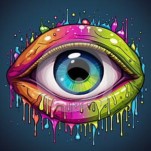 a colorful eye with paint dripping down it