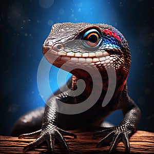 Colorful-eyed Skink On Blue Background - Max Rive Style