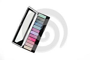 Colorful eyeshadow palette, makeup set isolated