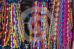 Colorful fabric bracelets on Mexican market Playa del Carmen Mexico