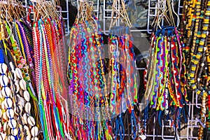 Colorful fabric bracelets on Mexican market Playa del Carmen Mexico