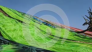 Colorful fabric drying after traditional dye process