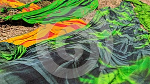 Colorful fabric drying after traditional dye process