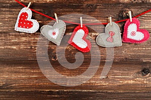 Colorful fabric hearts hanging