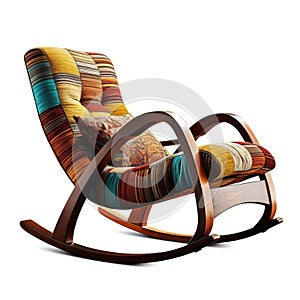 Colorful Fabric Upholstered Rocking Chair With Exotic Wood Grain Style