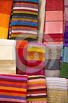 Colorful fabrics on the Agadir market in Morocco