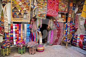 Colorful fabrics on the Agadir market in Morocco photo