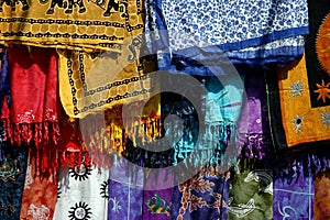 Colorful fabrics in India photo