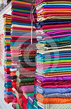 Colorful fabrics in the store