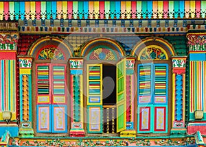 Colorful facade of building in Little India, Singapore