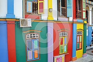 Colorful facade of building in Little India, Singapore