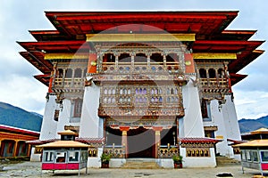 The colorful facade of the Gangtey Goenpa monastery in Bhutan