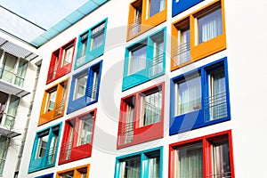 Colorful facade of modern apartment building