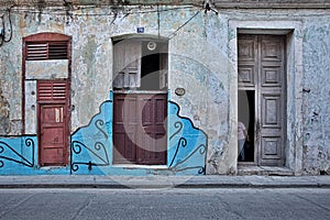 Colorful facade of the old Havana Cuba