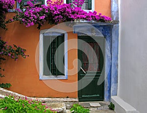 Colorful facade of old house