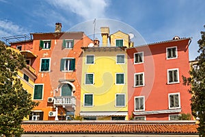 Colorful facade of an old house in Rovinj, Croatia.