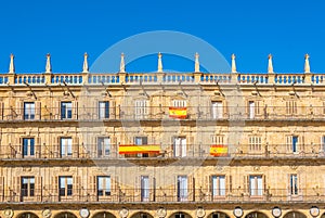 Colorful facade at Plaza Mayor at Salamanca, Spain photo