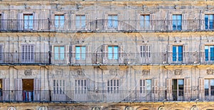 Colorful facade at Plaza Mayor at Salamanca, Spain photo