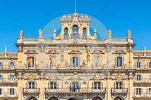 Colorful facade at Plaza Mayor at Salamanca, Spain photo
