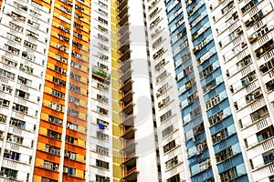 Colorful facade of public apartment block in Hong Kong