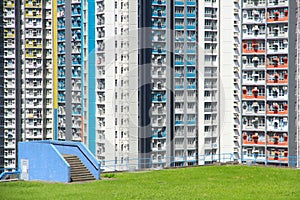 Colorful Facade of Public Housing in Kowloon, Hong Kong